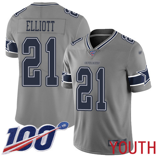 Youth Dallas Cowboys Limited Gray Ezekiel Elliott #21 100th Season Inverted Legend NFL Jersey->youth nfl jersey->Youth Jersey